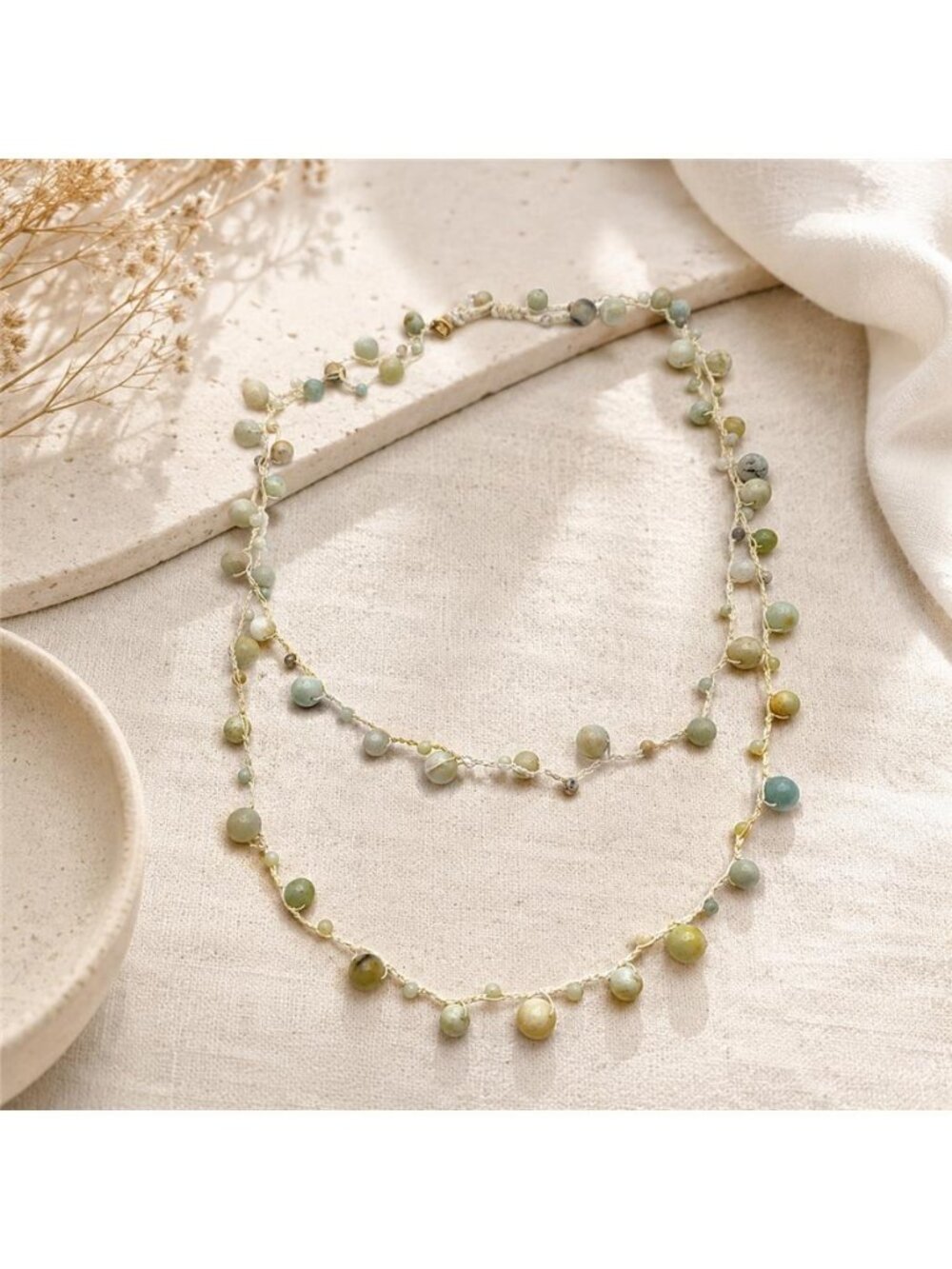 Zara Pastel Stone Bead Double Strand Cord Necklace Blue Sage 28 In Boho